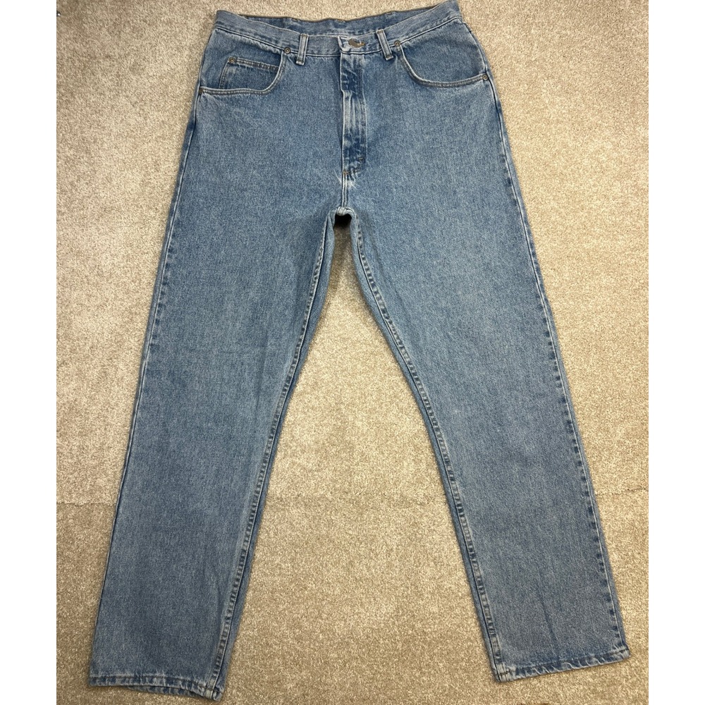 Vtg Wrangler Mens Jeans Classic Blue Wash Straight Leg Denim Pants Size 38x34